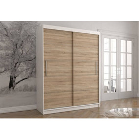 Functional Vista 06 Sliding Door Wardrobe with Ample Storage Space in White and Oak Sonoma - (H)2000mm x (W)1500mm x (D)610mm