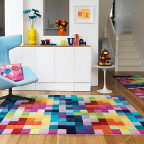 Funk Multi Colour Boxes Rug Rug 170x240cm for the Living Room