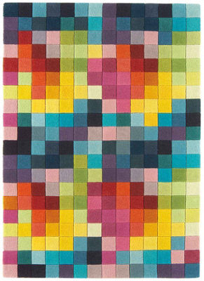 Funk Multi Colour Boxes Rug Rug 70x200 Runnercm for the Living Room