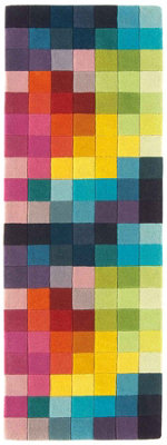 Funk Multi Colour Boxes Rug Rug 70x200 Runnercm for the Living Room