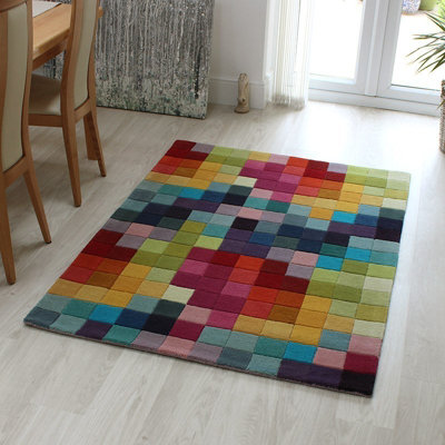 Funk Multi Colour Boxes Rug Rug 70x300 Runnercm for the Living Room