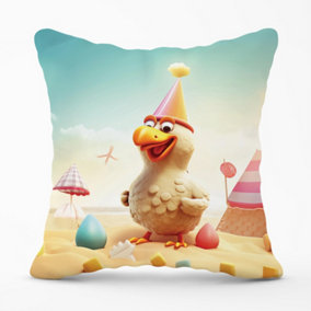 Funky Chicken On A Beach Holiday Cushions 60cm x 60cm
