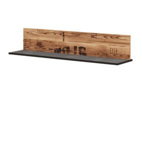 Funky Fargo Hanging Shelf with Concrete-Like Ledge and Oak Backboard in Raw Steel & Canyon Alpine Spruce W1100mm x H260mm x D220mm