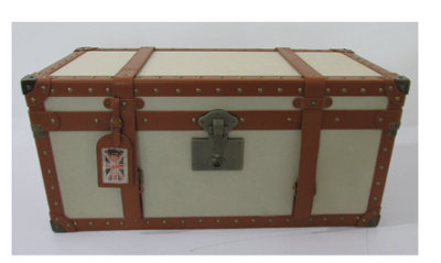 Funky Trunk Vintage Style Canvas Storage Trunk  Cream & Tan Large