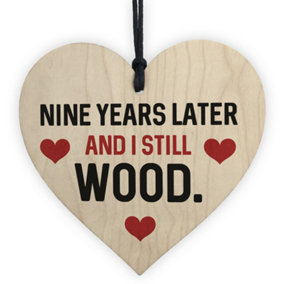 Funny 9th Anniversary Gift For Wife Husband Wood Heart Gift For Him Her Keepsake