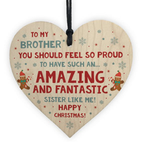 Funny Christmas Gift For Brother Funny Christmas Card Wooden Hanging Heart Brother Gift