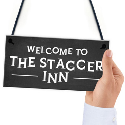 Funny Humour Home Bar Sign STAGGER INN Man Cave Pub Garage Plaque