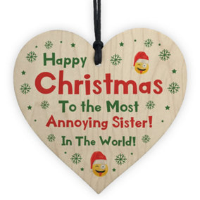 Funny Joke Sister Gift For Christmas Wood Heart Novelty Gift For Her From Brother