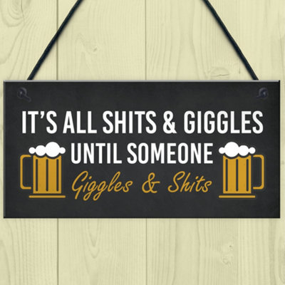 Funny Man Cave Home Bar Sign GIGGLES Sign Hanging Plaque