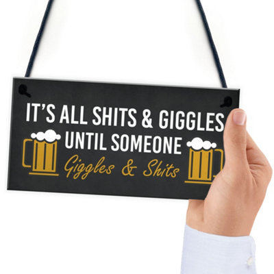 Funny Man Cave Home Bar Sign GIGGLES Sign Hanging Plaque