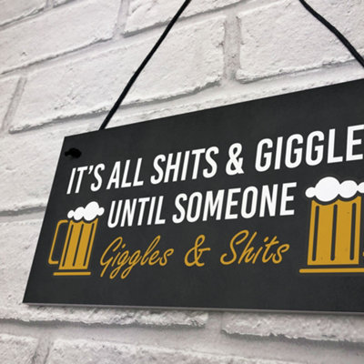 Funny Man Cave Home Bar Sign GIGGLES Sign Hanging Plaque