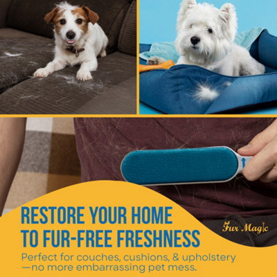 Fur Magic Pet Hair Remover Lint Brush With Self-Cleaning Base, Reusable ...