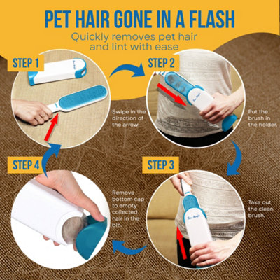 Fur Magic Pet Hair Remover Lint Brush With Self-Cleaning Base, Reusable ...