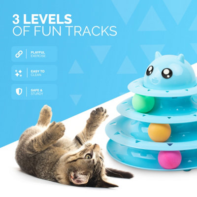 FurDreams Cat Roller Ball Toy Interactive Blue, 3 Tier Tower Fun Cat Ball  Track Toy with 3 Colour Balls