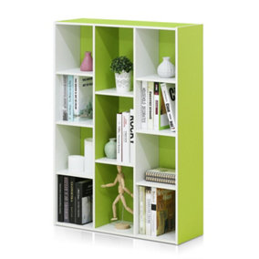 Furinno 11-Cube Reversible Open Shelf Bookcase, White/Green 11107WH/GR