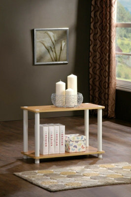 Furinno 11250BE/WH Turn-N-Tube 2-Tier No Tools Tube Shelf/End Table, Beech/White