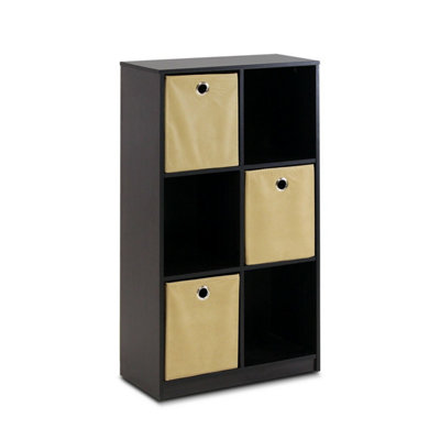 Furinno 13087EX/LB Econ Storage Organizer Bookcase with Bins, Espresso/Light Brown