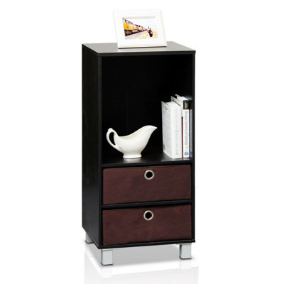 Furinno 3 Shelves Cabinet/Bedside Night Stand with 2 Bin Drawers, Espresso/Brown