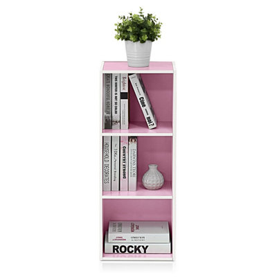 Furinno 3-Tier Open Shelf Bookcase, White/Pink 11003WH/PI