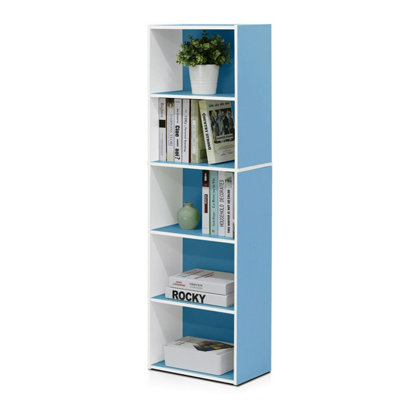 Furinno 5Tier Reversible Color Open Shelf Bookcase , White/Light Blue