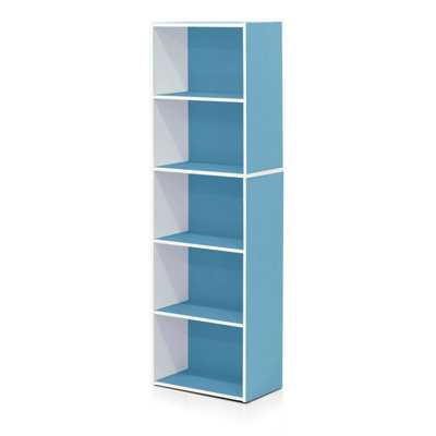 Furinno 5-Tier Reversible Color Open Shelf Bookcase , White/Light Blue 11055WH/LBL