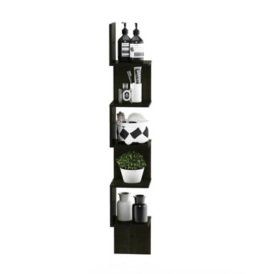 Furinno 5 Tier Wall Mount Floating Corner Square Shelf, Espresso