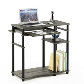 Furinno Abbott Computer Desk with Bookshelf, French Oak Grey/Black
