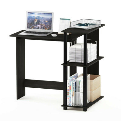 Furinno Abbott Corner Computer Desk with Bookshelf, Espresso/Black