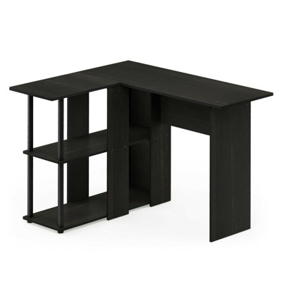 Furinno Abbott L-Shape Desk with Bookshelf, Espresso/Black