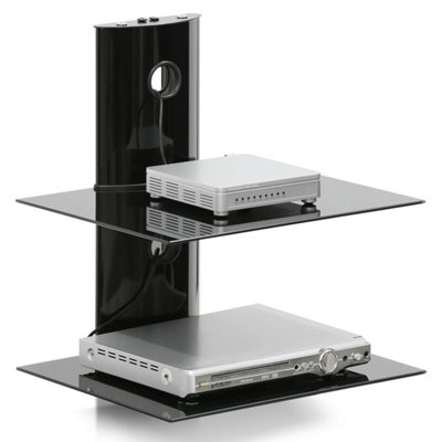 Furinno Alek Modern 2-Tier Floating Wall Shelf for Media Accessories, Black