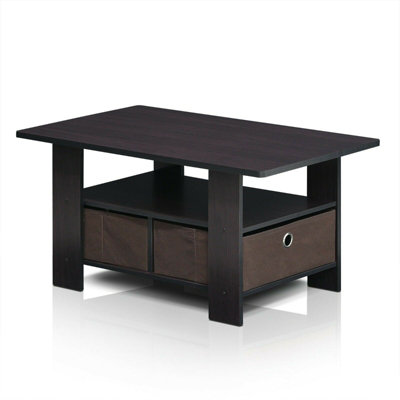 Furinno Andrey Coffee Table with Bin Drawer, Dark Walnut