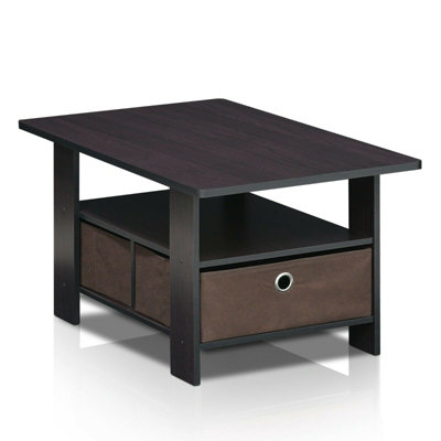 Furinno Andrey Coffee Table with Bin Drawer, Dark Walnut