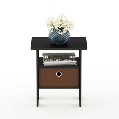 Furinno Andrey End Table Nightstand with Bin Drawer, Americano/Medium Brown