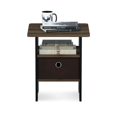 Furinno Andrey End Table Nightstand with Bin Drawer, Columbia Walnut/Dark Brown