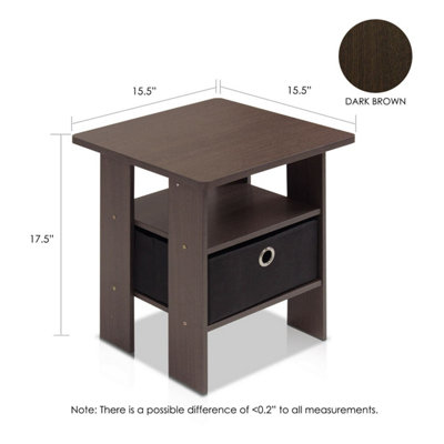 Furinno Andrey End Table Nightstand with Bin Drawer, Dark Brown/Black, Set of 2