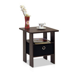 Furinno Andrey End Table Nightstand with Bin Drawer, Dark Brown/Black