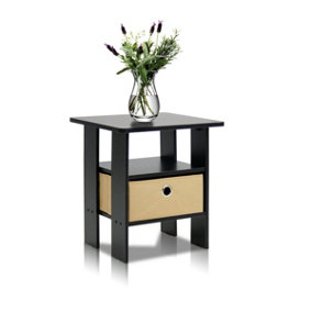 Furinno Andrey End Table Nightstand with Bin Drawer, Espresso/Brown, 11157EX/BR