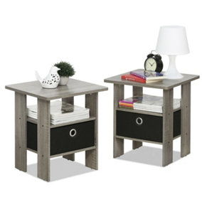 Furinno Andrey End Table Nightstand with Bin Drawer, French Oak Grey/Black, Set of 2