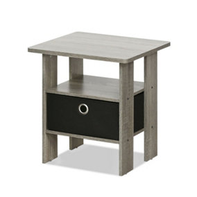 Furinno Andrey End Table Nightstand with Bin Drawer, French Oak Grey/Black