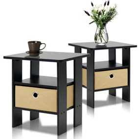 Furinno Andrey End Table Nightstand with Bin Drawer Set of 2, Espresso/Brown, 2-11157EX