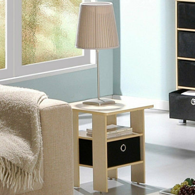 Furinno Andrey End Table Nightstand with Bin Drawer Steam Beech