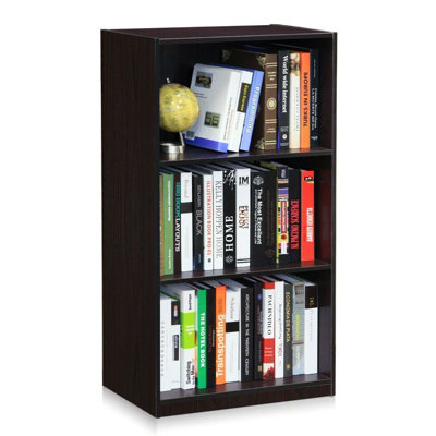 Furinno Basic 3-Tier Bookcase Storage Shelves, Dark Walnut