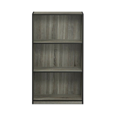 Furinno Basic 3-Tier Bookcase Storage Shelves, French Oak Grey/Black