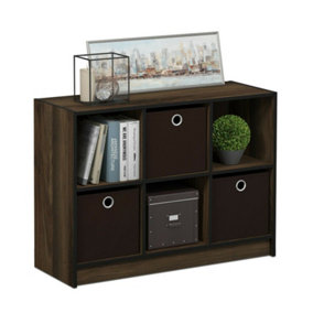 Furinno Basic 3x2 Bookcase Storage w/Bins, Columbia Walnut/Dark Brown
