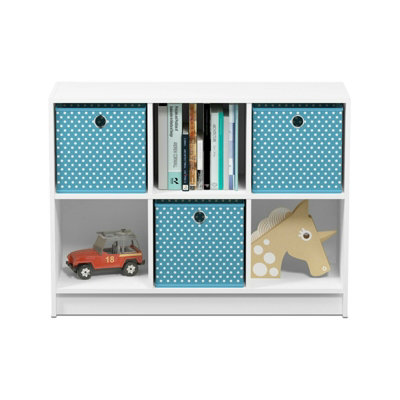 Furinno Basic 3x2 Bookcase Storage w/Bins, White/Light Blue