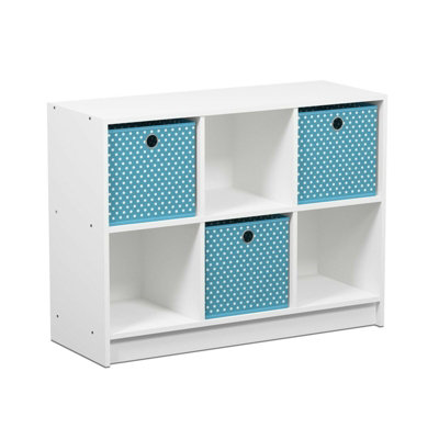 Furinno Basic 3x2 Bookcase Storage w/Bins, White/Light Blue
