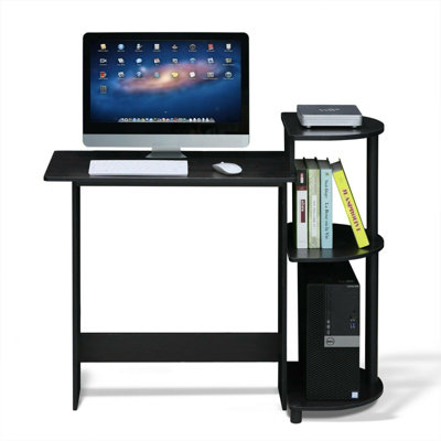 Furinno Compact Computer Desk with Shelves, Americano/Black