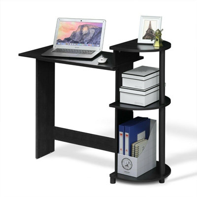 Furinno Compact Computer Desk with Shelves, Americano/Black