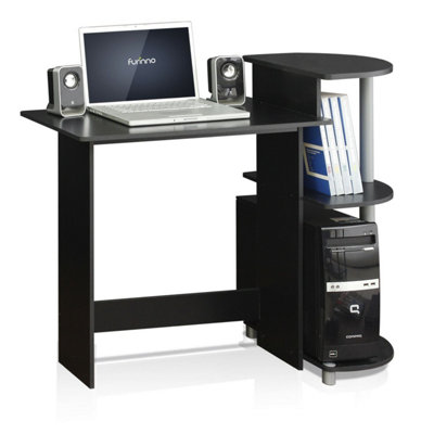 Furinno Compact Computer Desk with Shelves, Black/Grey