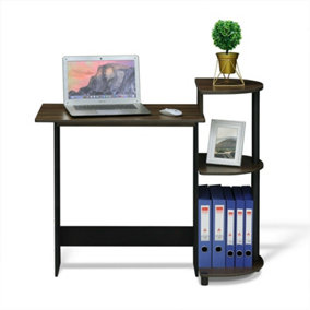 Furinno Compact Computer Desk with Shelves, Columbia Walnut/Black